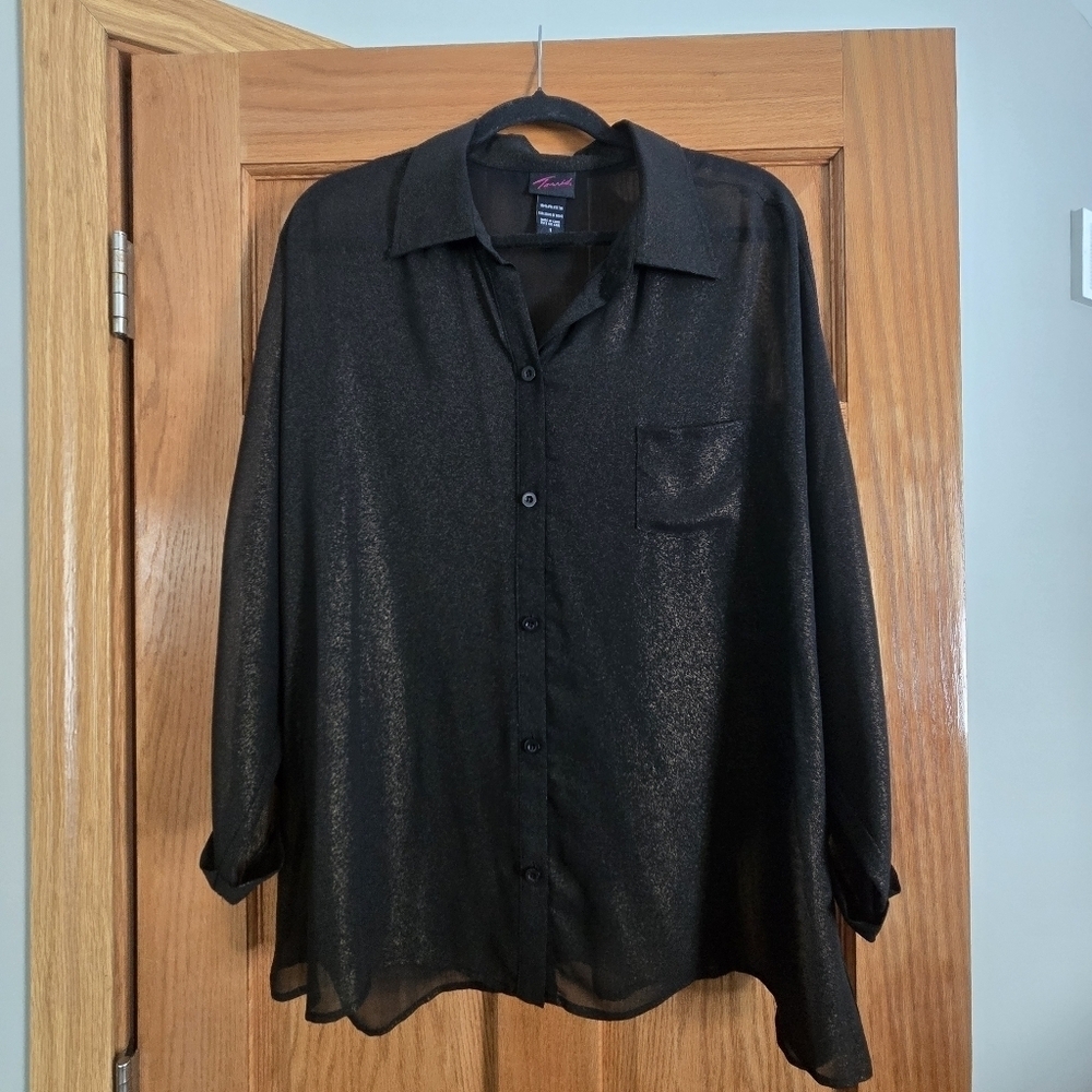 Size 1 Torrid Black/gold Sheer Button-Up Blouse